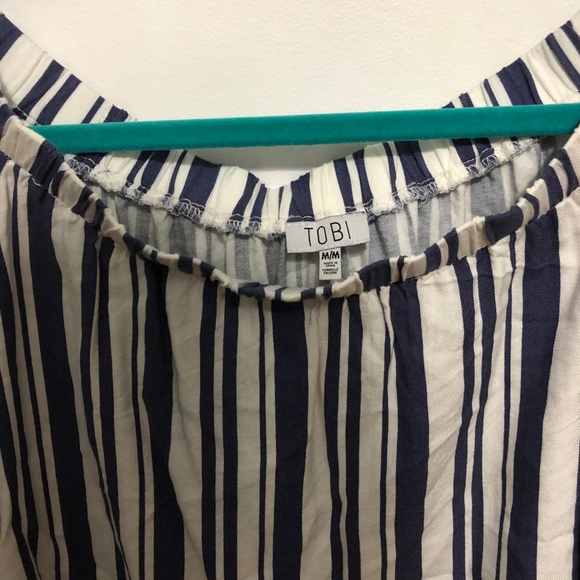 Tobi Blue and White Flowy Off the Shoulder Top - Picture 4 of 4